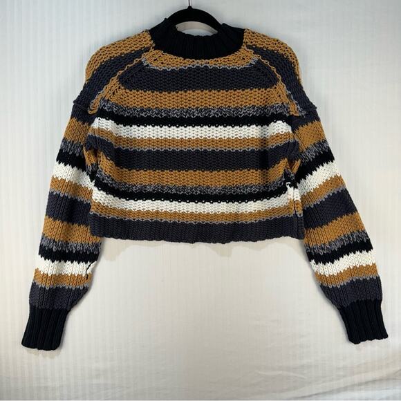 Free People Chunky Striped Open Knit Cotton Blend Sweater Women’s Size Small - Picture 8 of 8